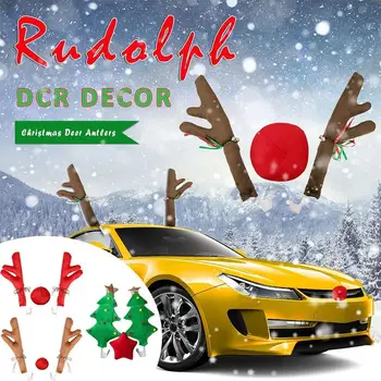 Masina de crăciun Decor Camion Costum de Ren, Cerb, Coarne de cerb & Nas Roșu pentru Camion SUV Decor de Crăciun, Rudolph Elan Vehicul Decor