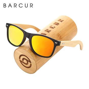 BARCUR Ochelari Polarizati Oameni de Bambus, Lemn de Ochelari de Soare pentru Femei de Moda Oglindă ochelari de Soare de Brand Designer de Ochelari
