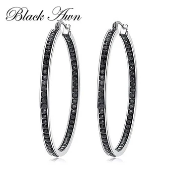 Negru Awn Nou Clasic Argintiu Rotund Negru la Modă Spinel Logodna Hoop Cercei pentru Femei Bijuterii de Moda I195