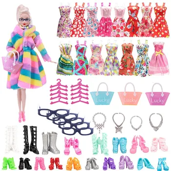 42Item/Set Barbie Papusa Accesorii=10Suspender Fuste+5Glasses+4Necklaces+1Handbag+5Hairs De Pantofi+10 Umerase,casa de Păpuși Haine
