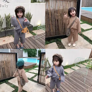 Toamna 2019 Nou Versiunea coreeană Fată de Agrement Vrac Core-Fire filate Costum Pulover cu largă legging pentru fete copil copil copil pânză
