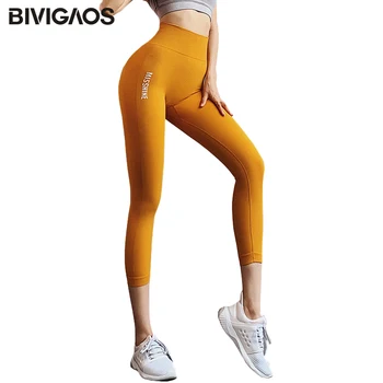 BIVIGAOS uscare Rapidă Trunchiate Pantaloni Jambiere Scrisoarea Imprimate Întinde Push-Up Talie Mare Alergare Sport Fitness Jambiere Butt Lift