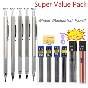 0.5 0.7 0.9 1.3 2.0 mm Creion Mecanic de Arta Stabilit Automat de Metal Elaborarea Creioane de Desen Schiță cu Conduce Biroul Școală Cadou