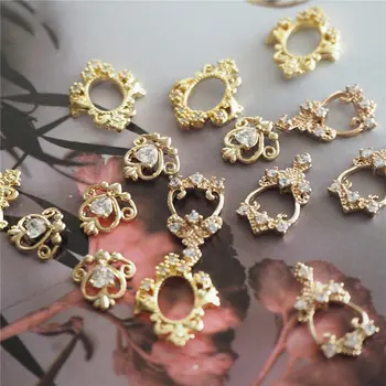 10buc Dantela Hollow Inima de Cristal de Aur Zircon Nail Art Stras metal manichiură accesorii de unghii Unghii DIY Decorare Unghii farmece