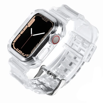 Sport Trupa Clar + Caz pentru Apple Watch 7 SE 6 5 4 3 2 silicon Transparent Curea pentru iwatch Curea 38mm 40mm 42MM 41MM 44MM 45MM
