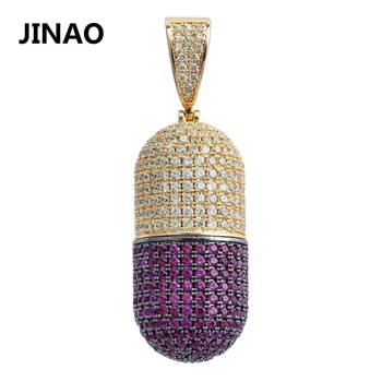 JINAO Hip Hop Moda Bijuterii Pastila Colier Poate Deschide Capsule Pandantiv Cubic Zircon Colier de Cupru de Gheață Afară Detasabila Unisex