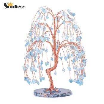 Sunligoo Vindecare De Cristal Norocos Copaci Figurine De Piatră Prețioasă W/ Naturale Agat Chakra De Bază, Bani De Copac Feng Shui Ornamente Decor Acasă