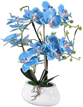 Flori artificiale Phalaenopsis in Ghiveci de Simulare Orhidee Plante de Ghiveci pentru Piscină Interioară Acasă Decor Sala(Albastru)