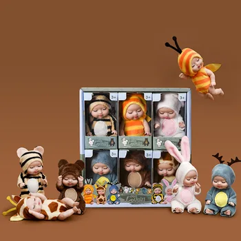 6pcs Mini Papusa Somn Copil Simulare Renaștere Calma Papusa de Plastic, Păpuși și Animale de Haine cu Accesorii Cutie Fata Jucării 11*5 CM