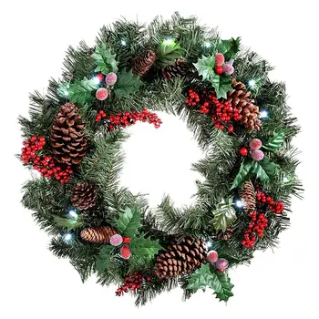 30CM Coroană de Crăciun Agățat Ușă Ghirlanda cu Îngheț Trifoi Coroană de flori Naturale, Conuri de Pin, fructe de Padure Decorative de Crăciun Garland