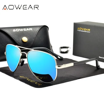AOWEAR de Lux de Brand Designer de Aviație Bărbați ochelari de soare Polarizati Oglinda ochelari de Soare Lentile de sex Masculin de Conducere Auto Anti-orbire Ochelari Ochelari