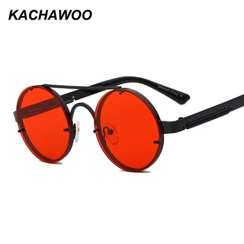 Kachawoo retro rotund ochelari de soare barbati rosu lentile de aur negru cadru metalic rotund epocă ochelari de soare pentru femei 2018 vara