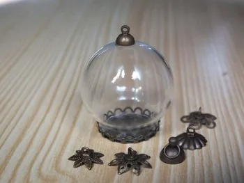 30x20mm Clar rotund glob de sticlă pandantiv bronz floare capac colier glob de sticlă lucrate manual bijuterii pandantiv