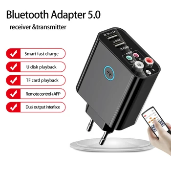 Bluetooth 5.0 Adaptor Bluetooth Receptor Transmițător 2-în-1 de 3.5 mm pentru Wireless Audio AUX U disk/TF card de redare AUX+RAC ieșire