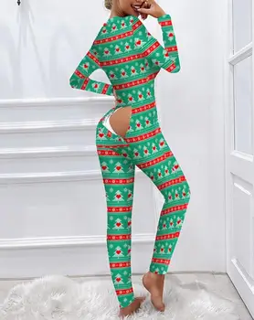 Pomul de crăciun de Imprimare Femei Pijamale 2022 Moda Toamna Funcționale Nasturii Clapa Casual V Gatului Maneca Lunga Acasa Adulți Pijamale