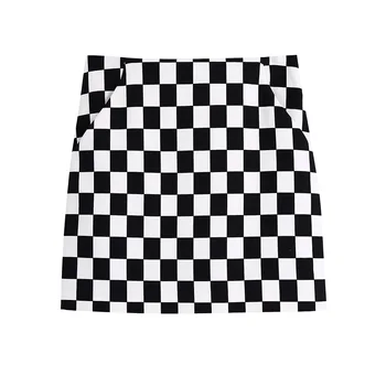 Fuste Femei 2021 Strada Stil Tablă De Șah Fuste Mini Buzunare Laterale Cu Fermoar Spate Talie Mare Creion Fusta Casual Femei De Îmbrăcăminte
