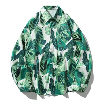 LACIBLE Moda Vintage Liber cu Frunze de Imprimare Tricou cu Maneci Lungi, Bluza Bluze Barbati Vara Fierbinte de Vânzare Nou Buton Camasa Pentru Barbati Femei