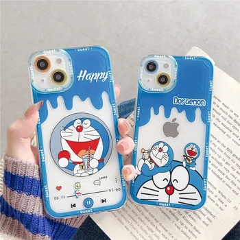 Cutie pentru Apple 13 Telefon Mobil Caz Transparent Moale Lipici Doraemon Coque Iphone 14 13 12 11 Pro Max Mini Xs Xr X Acoperi Caz