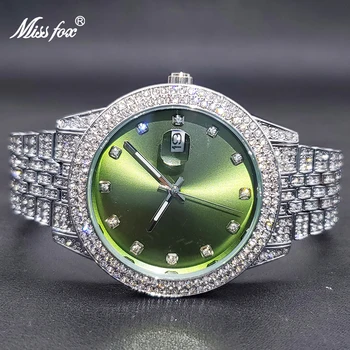 Montre Femme Luxe MISSFOX Bling Diamant Verde Ceasuri Pentru Femei de sex Feminin din Oțel Inoxidabil Elegant Ceas Mare de Dropshipping Nou În