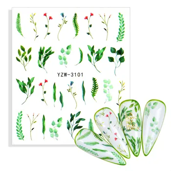 1 Foaie de Apa Unghii Decal și Autocolant Flori Frunze de Copac Verde, Simplu, Slider Iarnă pentru Manichiura Nail Art Filigran Tatuaje Împachetări