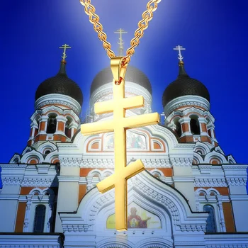 Vnox Creștin Ortodox Crucifix Isus Coliere rusă Crucea de Rugăciune Mare Pandantiv Culoare Aur INRI Crucifix Cross Barbati Colier