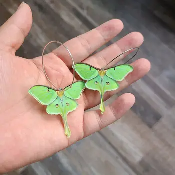1 Pereche de Epocă Acrilic Verde Fluture Molie Agățat Pandantive Cercei Petrecere Neobișnuit de Bijuterii pentru Femei Fete