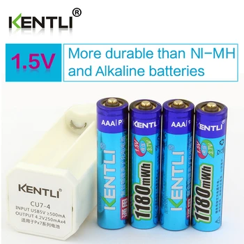 KENTLI 4buc scăzut de auto-descărcare de gestiune de 1,5 v 1180mWh AAA litiu li-ion baterie reîncărcabilă +4channels inteligent încărcător litiu
