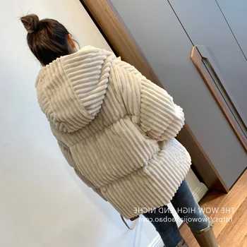 LOEHSAO de iarnă 2022 noi catifea pâine jos jacheta femei de moda liber cu glugă groasă, albă, sacou în jos