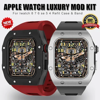 De lux Modificarea Kit Caz Banda Pentru Apple Watch 8 7 6 5 4 3 44mm 45mm Curea de Metal Rama Bezel Watchband pentru iWatch 6 5 SE