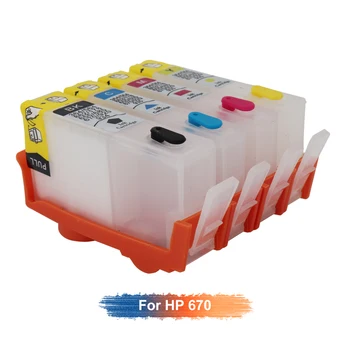 hp670 Refillable Cartuș de cerneală pentru HP 670 XL 4 culori pentru HP deskjet 3525 4615 4625 5525 6525 cartuș de imprimantă cu chips-uri
