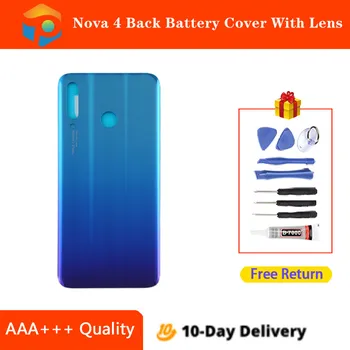 AAA de Calitate Pentru Huawei Nova 4 Spate Capac Baterie Carcasa Cu aparat de Fotografiat Lentilă de Sticlă din Spate Caz de Înlocuire Pentru Nova4 Înapoi Locuințe
