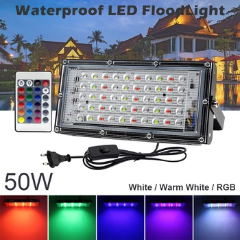 50W Proiector LED RGB Lumina de Peisaj 220V IP65 rezistent la apa Potop de Lumina cu intrerupator Fir pentru Iluminat Exterior