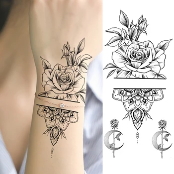 Henna Bratara De Flori Tatuaje Temporare Autocolant Pentru Femei Fata De Body Art Încheietura Mâini Tatuaje Decal Bijuterii False Rezistent La Apă Tatuaje