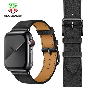 AKGLEADER Bratara Pentru Apple Watch Serie 7 6 5 4 40/44mm Curea Genunine din Piele NEAGRA Catarama Wrst Curea Pentru Apple Watch 3 2