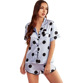 Femei Body, Pijamale Cu Buline Pijamale Butonul De Jos Din Satin Sleepwear Set Pijama