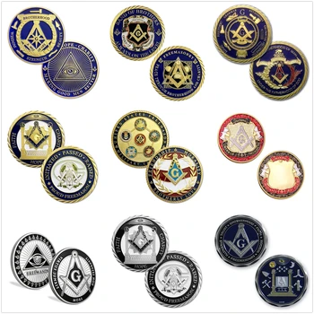 Francmason Illuminati Masonice Mason Antic Argint Placat Cu Finisaj Moneda Insigna 13 Stiluri De A Alege De La