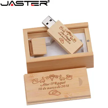 JASTER din Lemn USB 2.0 Flash Drive 128GB Gratuit logo-ul personalizat cu Cutie Pen Drive 64GB 32GB Memory Stick Nuc cadou Creativ U disc