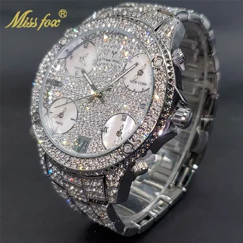 MISSFOX Brand Mare de Bărbați Cuarț Ceasuri Cu Brățară cu Diamante de Mare Rama de Lux Ceas Design Original Pentru bărbați fusul Orar Ceas