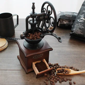 Manual Rasnita de Cafea din Lemn de boabe de Cafea Mill de Slefuire Roată Retro Manual cu Manivelă Filtru de Cafea pentru Acasă Gadget-uri de Bucătărie