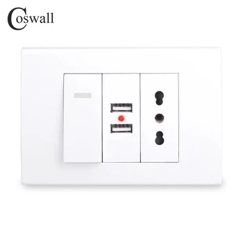 Coswall italiană / Chile Priză Standard de Perete Universal UE Priza + 2 USB Port Încărcător pentru Mobil + On / Off intrerupator Rocker