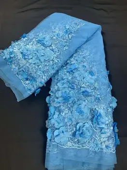 Handmade Flori 3D+Margele mbroidery franceză tul tesatura Nigerian dantela tesatura/rochie de seara wendding design rochie tesatura 5yards