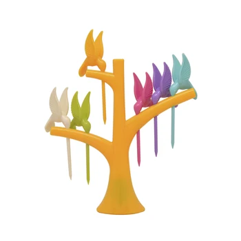 7pc Păsări Copac Fructe de Forma Furculiță de Plastic de Legume Furculita Colibri Desene animate Stick de Fructe Tort Stick Mooncake Furculita Scobitoare