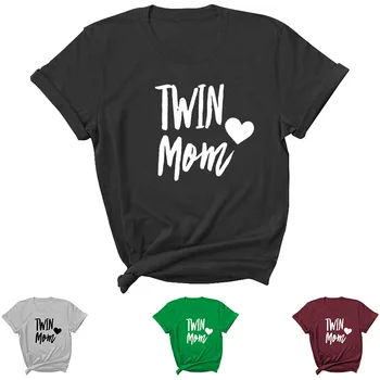 Twin Mama Scrisoare De Imprimare Femei Tricou Manșon Scurt, O Gât Vrac Femei Tricou Doamnelor Tricou Topuri Haine Camisetas Mujer