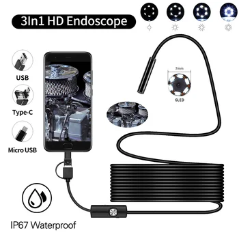 Mini Camera Endoscop rezistent la apa IP67 Moale Ajustabil Greu de Sârmă de 6 LED-uri 7mm Auto Endoscop Camera pentru Android USB PC Telefon