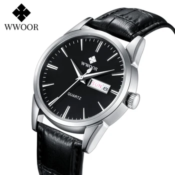 2022 WWOOR Ceas Pentru Barbati de Moda de Lux din Piele Impermeabil Ceas de mână Clasic de Afaceri Quartz Calendar Săptămână Ceas Reloj Hombre