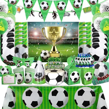 Verde Fotbal Băieți Petrecerea De Ziua Decor Tacamuri De Unica Folosinta De Fotbal Cani Farfurii Copil Tema Sport Baby Shower Consumabile
