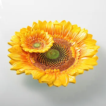 2-strat Handpainted de Floarea-soarelui Plăci Ceramice Decorative Tava de Fructe de Mare Gustare Placa Pastorală Petrecere Acasă Decor Bucatarie Vesela