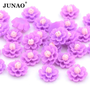 JUNAO 12mm 20buc Culoare Violet, Flori de Rasina Cristale Flatback Strass Aplicatii Non Coase Pietre de Cristal pentru Decorare Haine