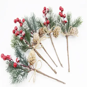 12Pcs Crăciun Roșu Boabe Articifial de Flori de Con de Pin Ramură Decoratiuni pentru Pomul de Craciun Ornament Ambalajele de Cadouri DIY Acasă Coroană de flori