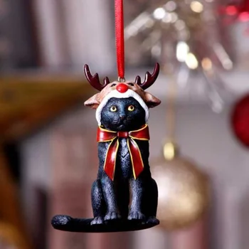 Pisica de craciun Sculptura Pandantiv Crăciun Rasina de Artizanat Figurine Decoratiuni Agățat pentru Desktop Copac Xmas Holiday Petrecere Acasă